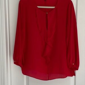 Polo by Ralph Lauren Red Tie Front Blouse with 3/4 Sleeves